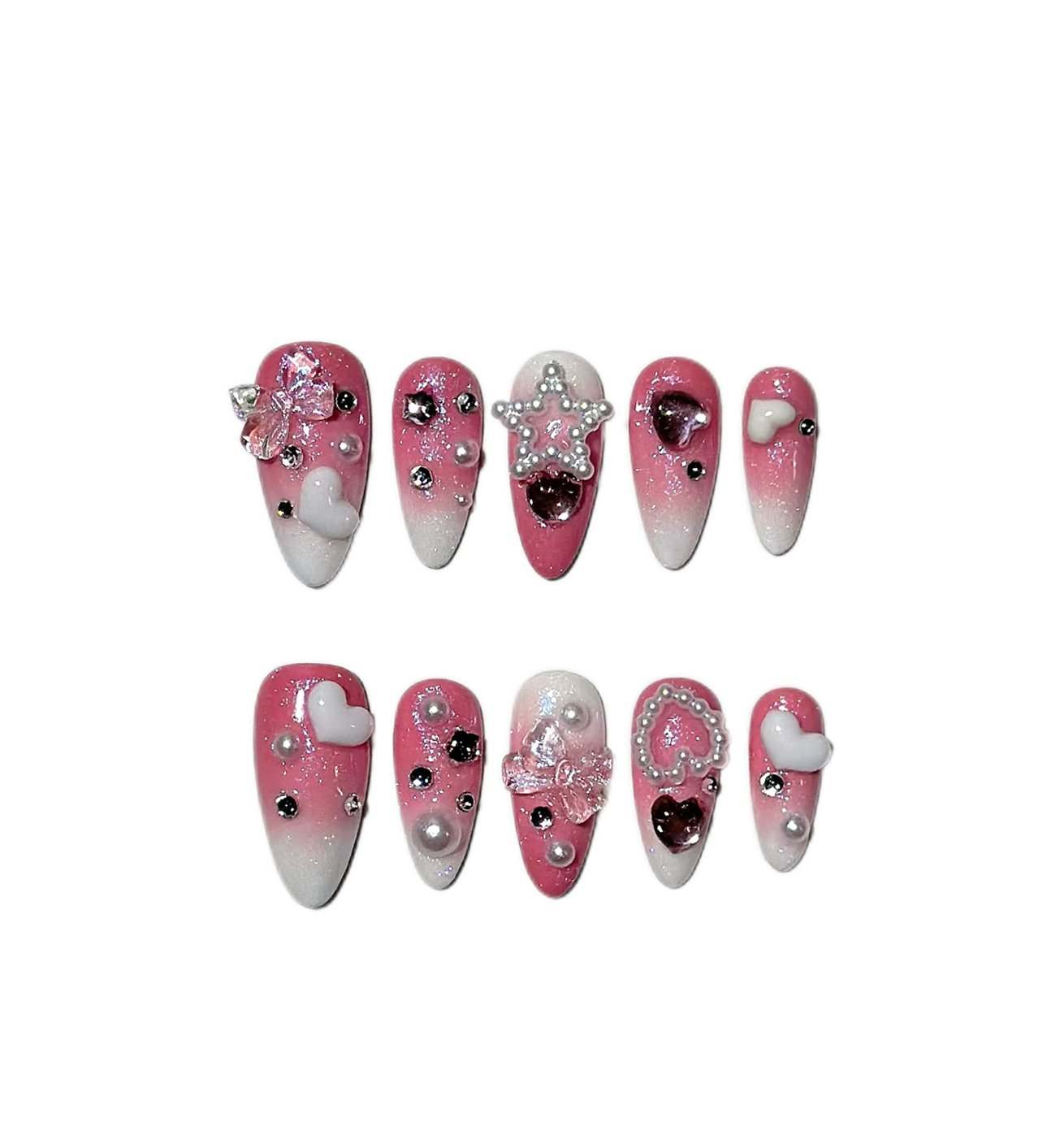 PINK DREAM CHARMS Medium 3D press-on nails