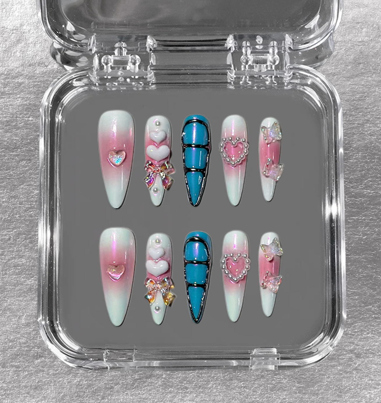 PASTEL HEART BLISS Long 3D press-on nails