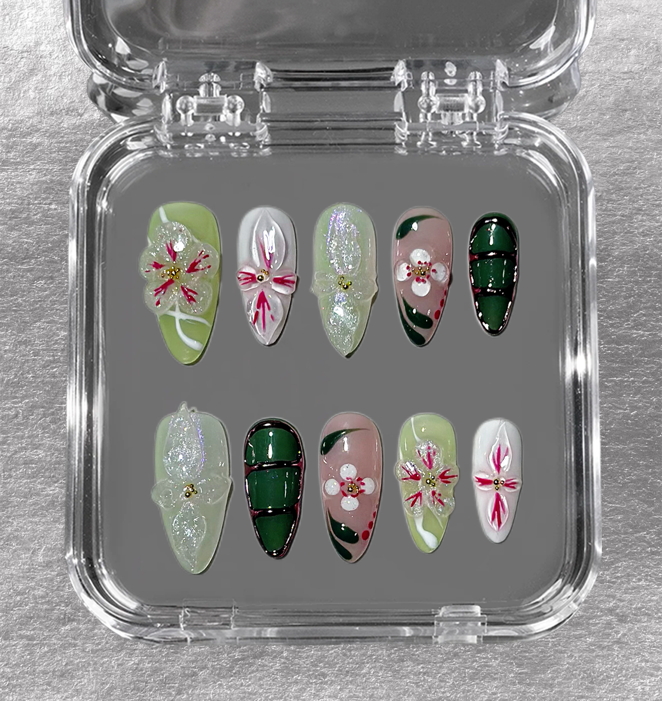 FLORAL ESSENCE Long 3D press-on nails