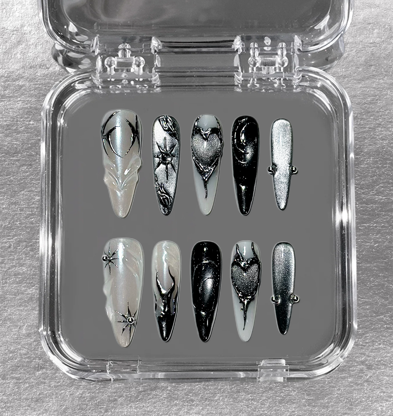 MIDNIGHT MOON Long 3D press-on nails