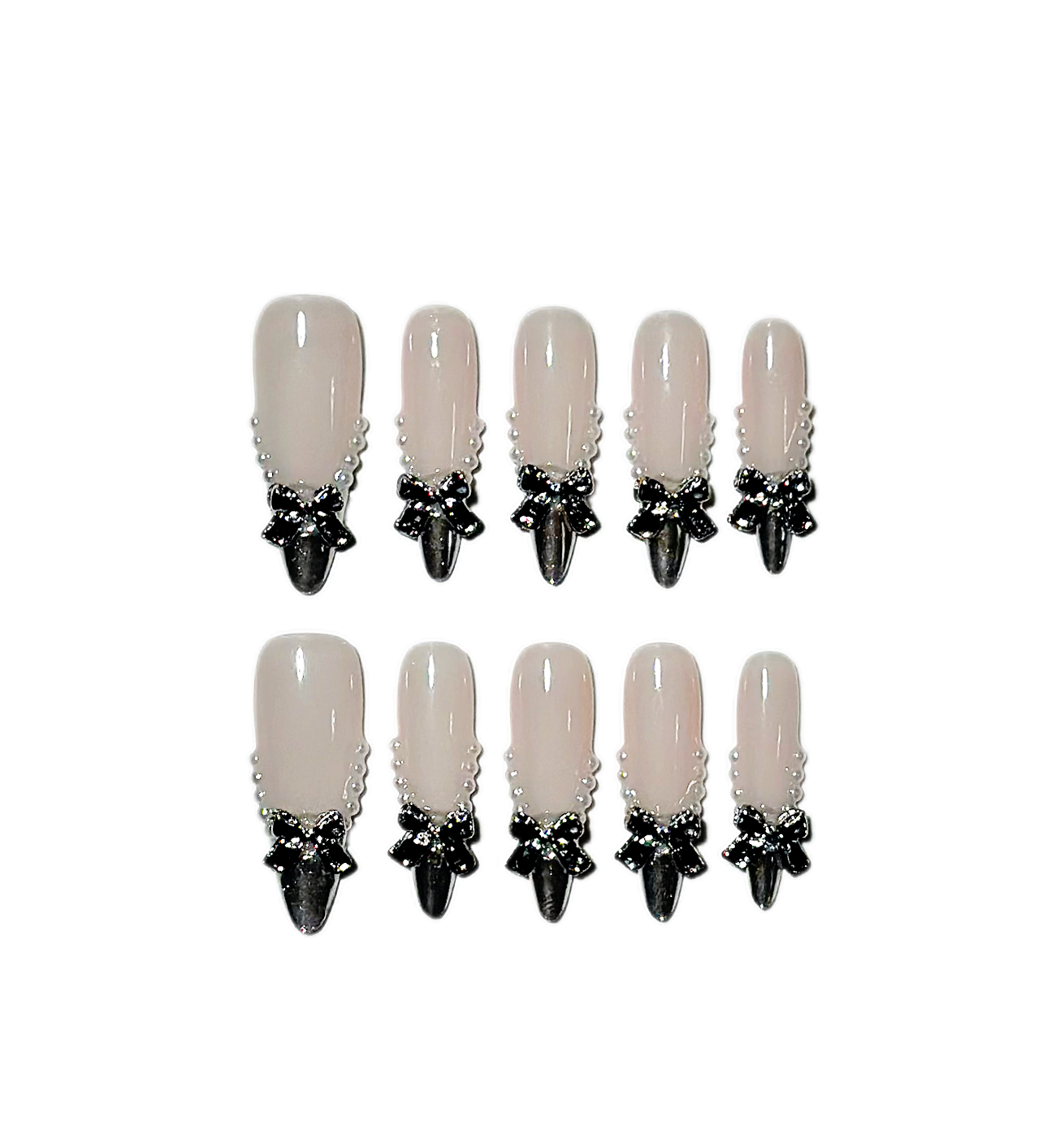 ELEGANT BOW CHARM Long 3D press-on nails