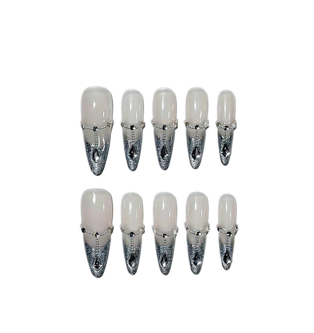 SILVER CHIC Long 3D press-on nails