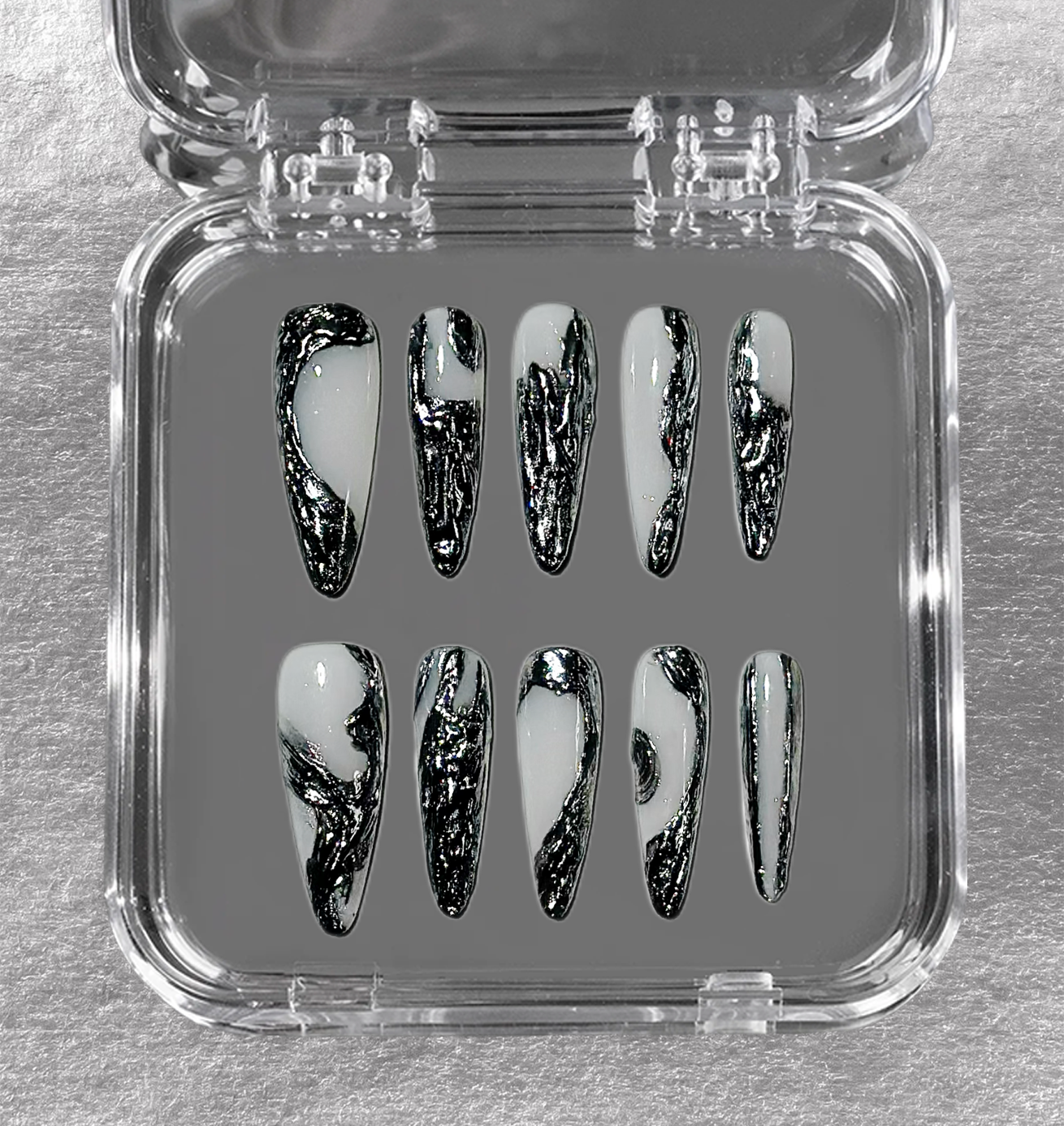 MARBLE MYSTIQUE Long 3D press-on nails