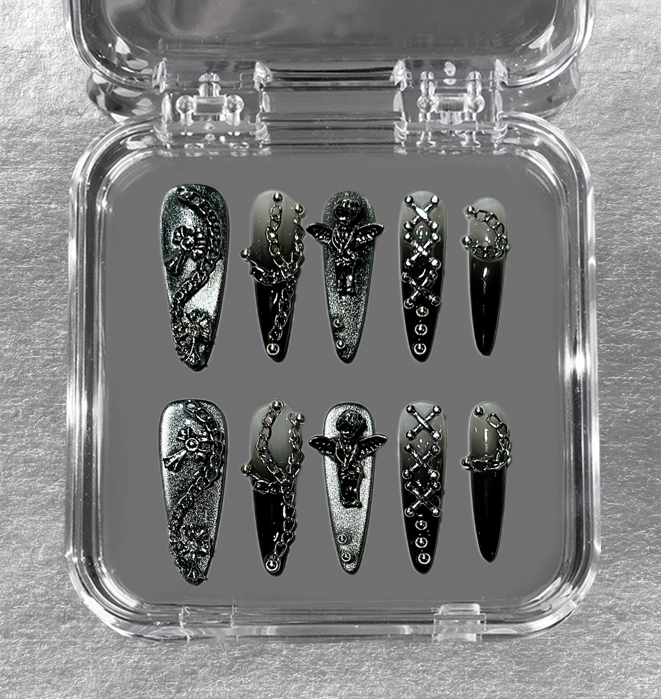 ANGELIC CHAIN CLAM Long 3D press-on nails