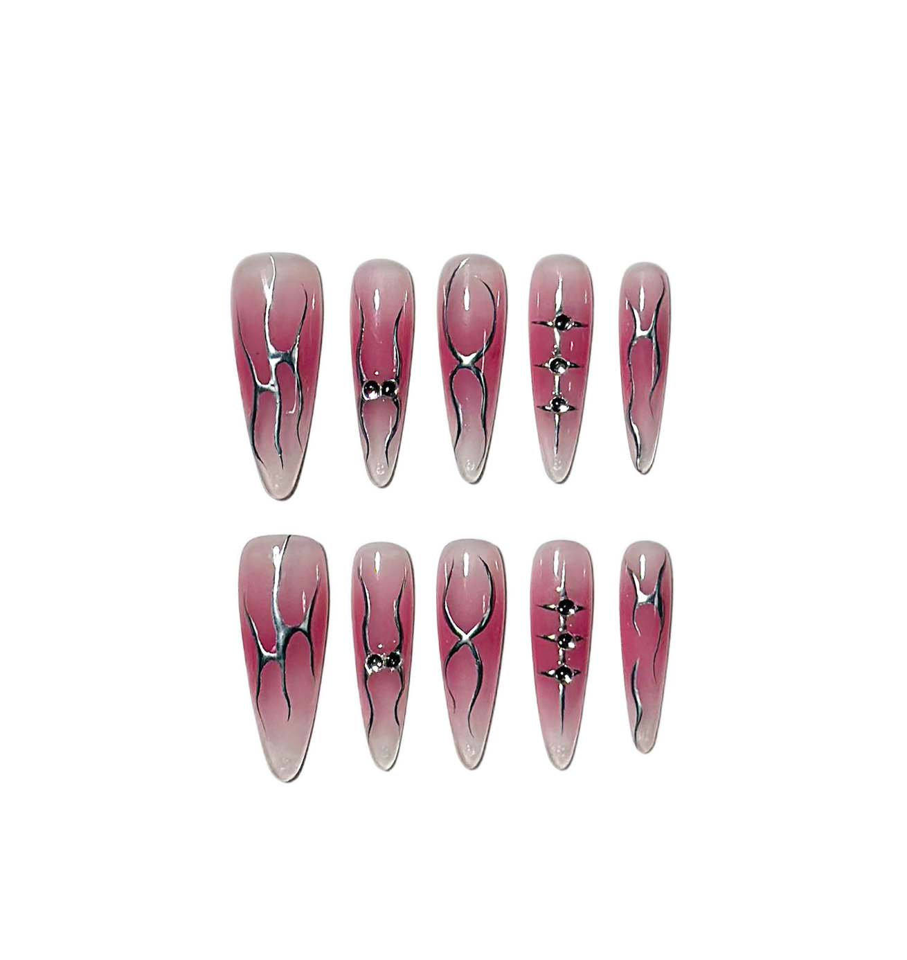 PINK LINE ART Long 3D press-on nails