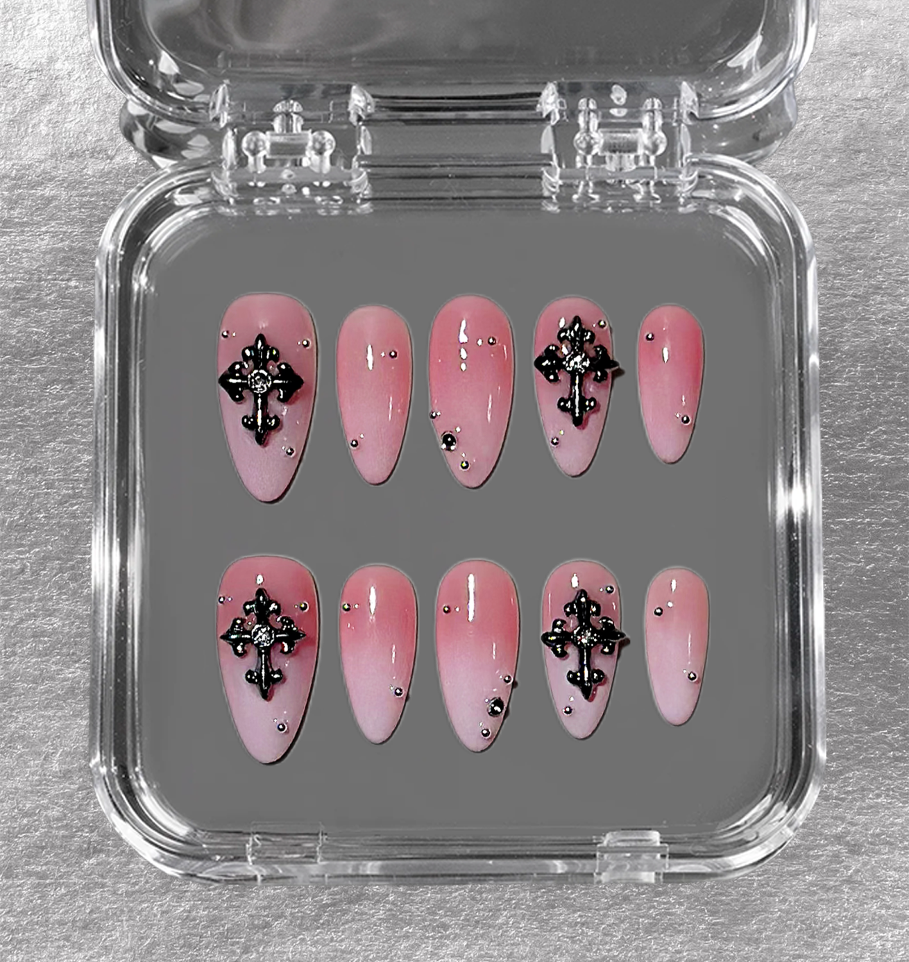 PINK CROSS CHARM Medium 3D press-on nails