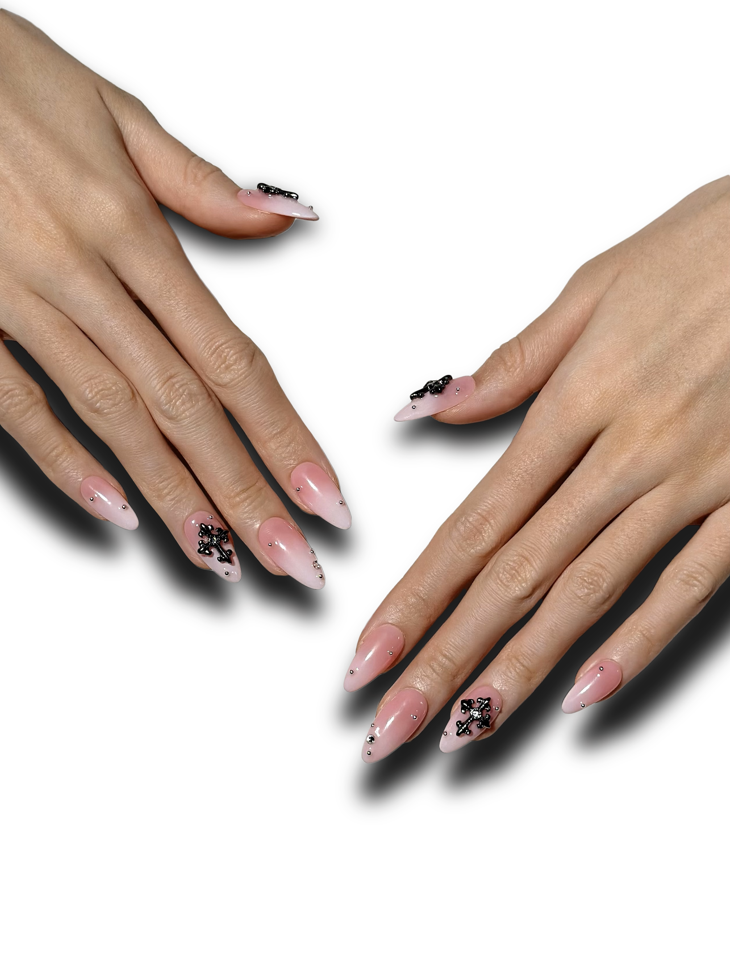 PINK CROSS CHARM Medium 3D press-on nails