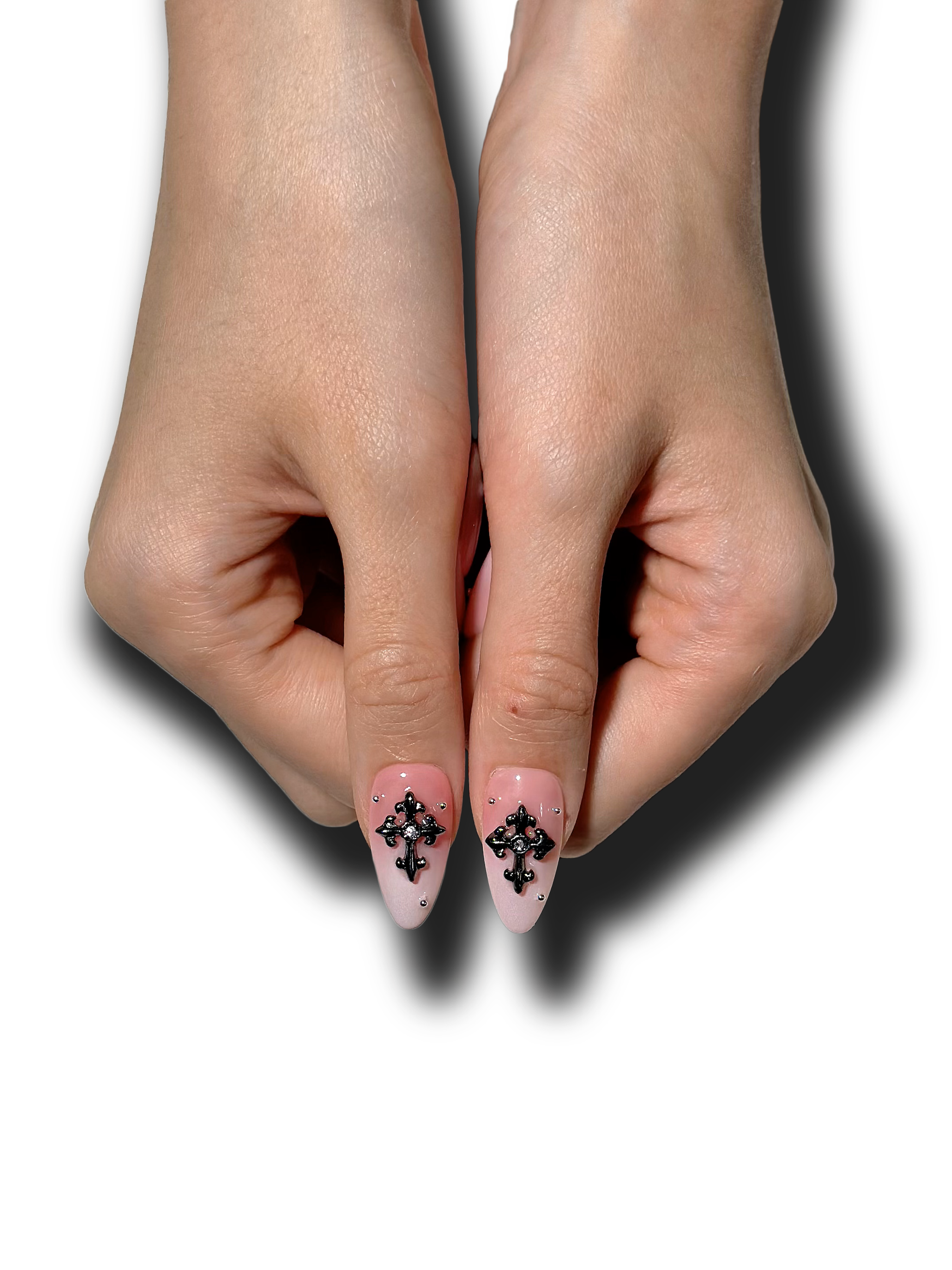 PINK CROSS CHARM Medium 3D press-on nails