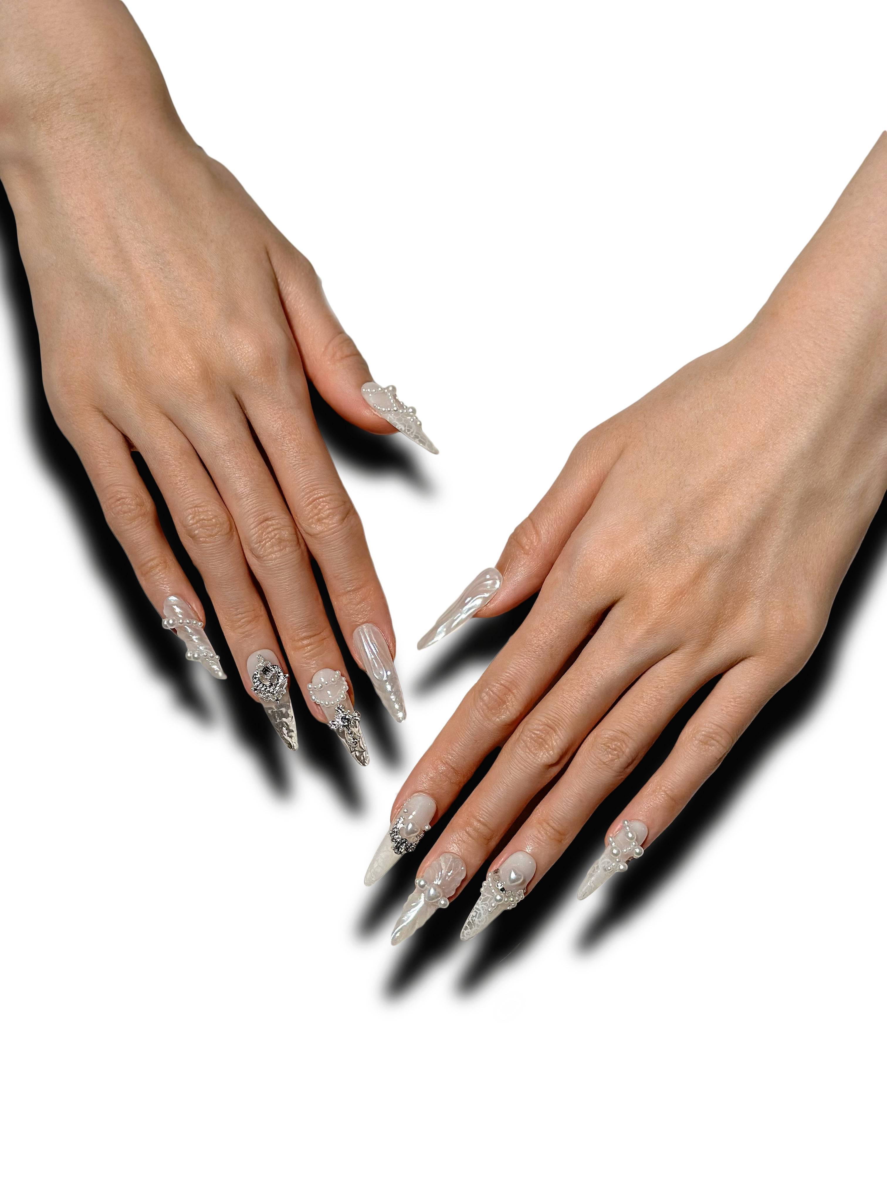 IVORY PEARL ELEGANCE Long 3D press-on nails