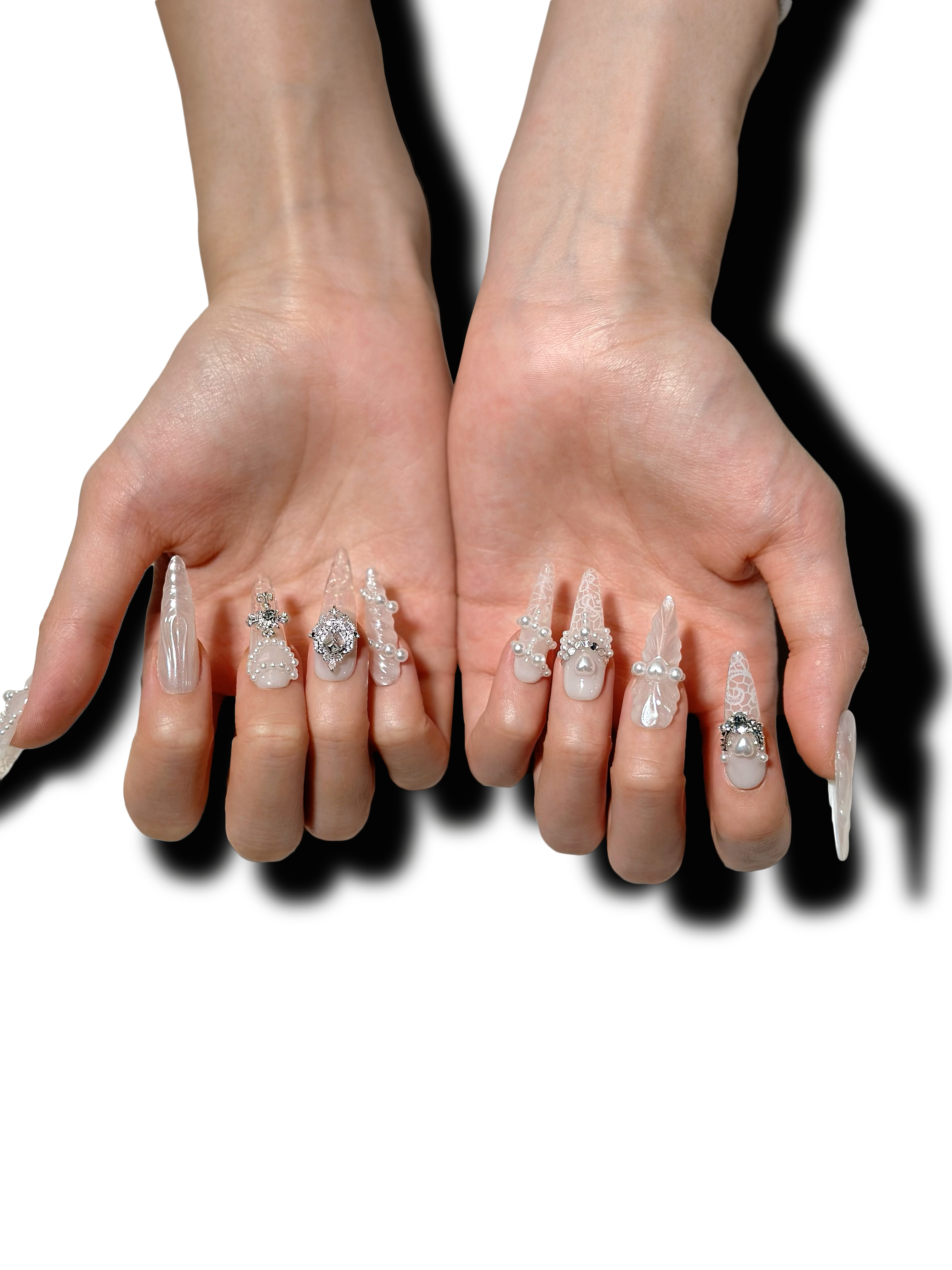 IVORY PEARL ELEGANCE Long 3D press-on nails