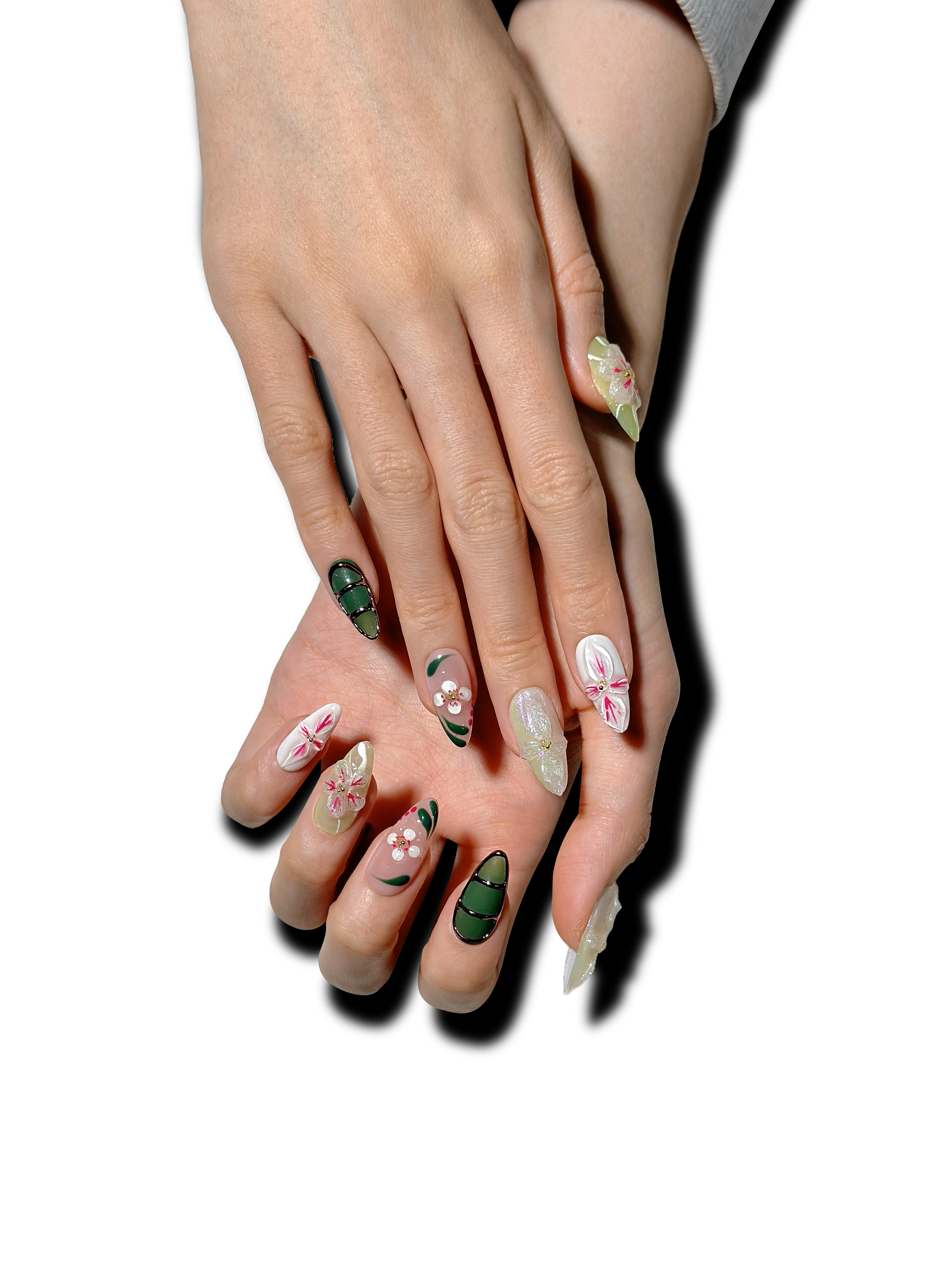 FLORAL ESSENCE Long 3D press-on nails