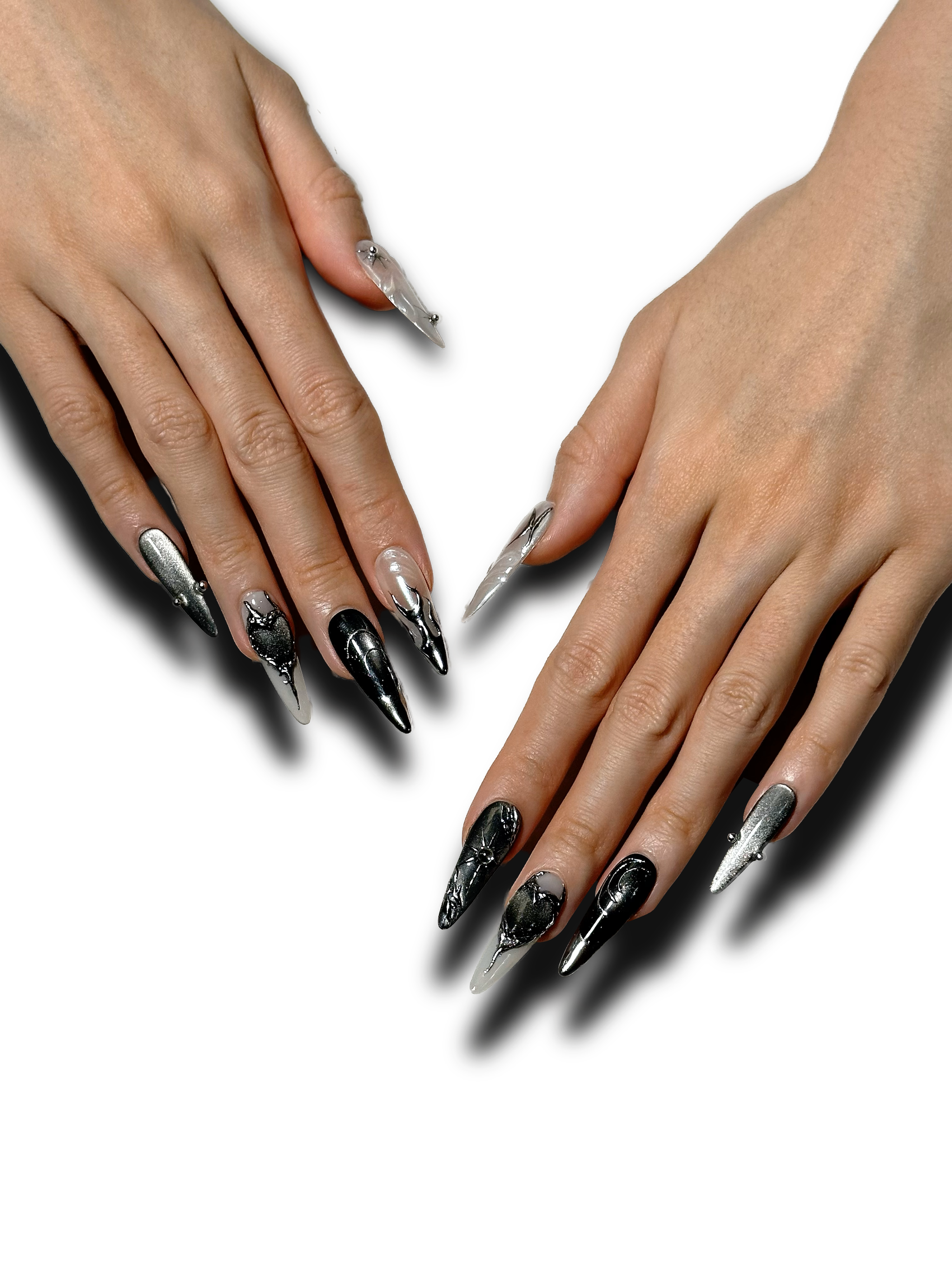 MIDNIGHT MOON Long 3D press-on nails